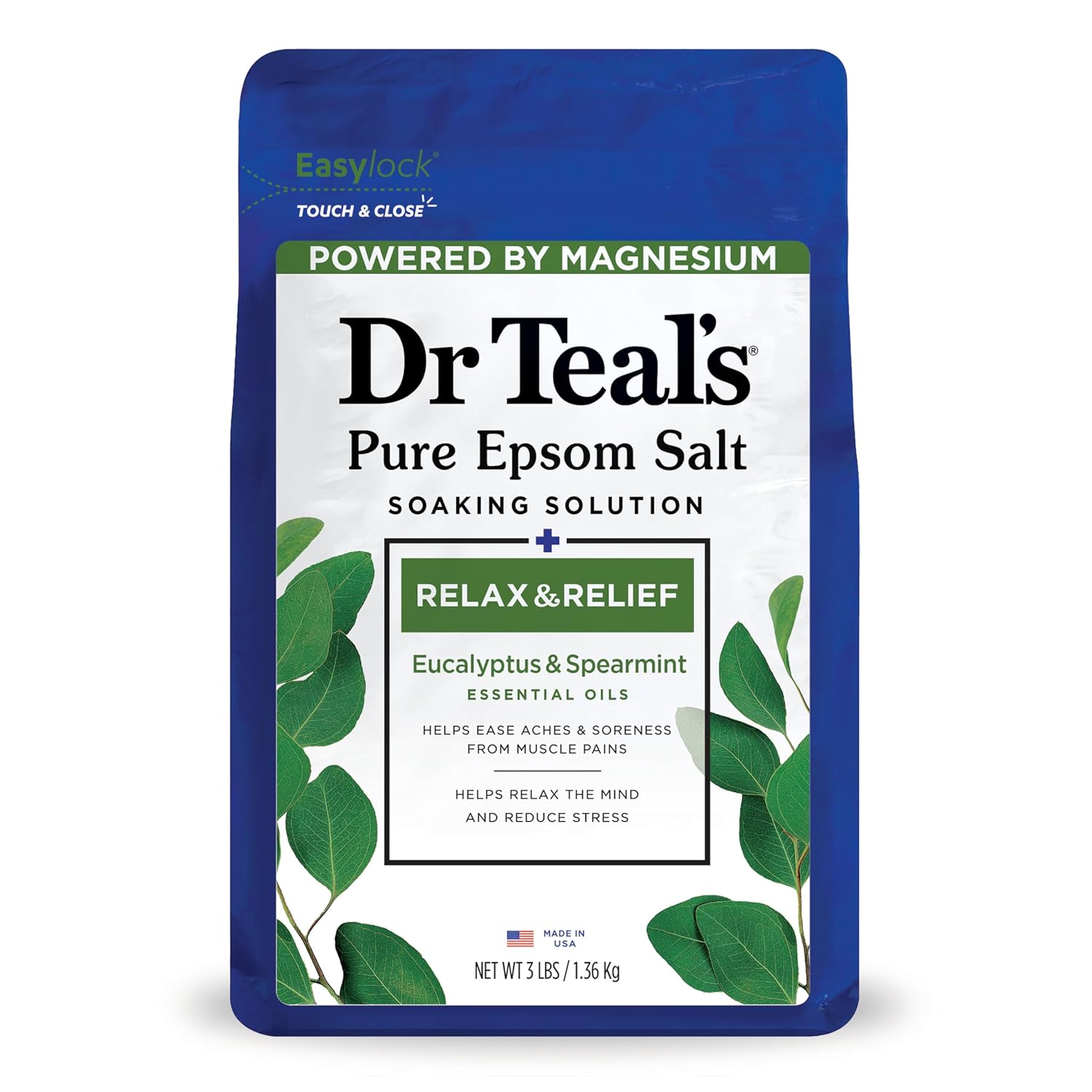 Dr Teal’s Relax & Relief Pure Epsom Salt Soak with Eucalyptus & Spearmint 1.36kg